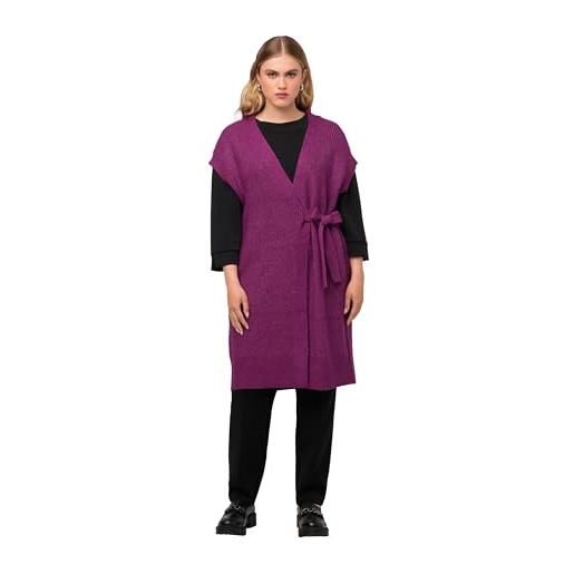 Ulla Popken lange strick weste mit gürtel gilet, lilla scuro, 52/54 donna