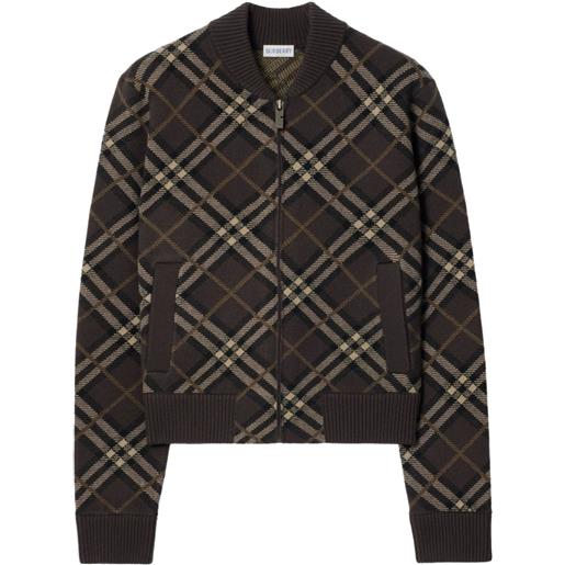 Burberry bomber a quadri con zip - marrone