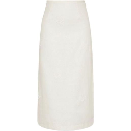 SIR. gonna midi con ricamo flroeale - toni neutri