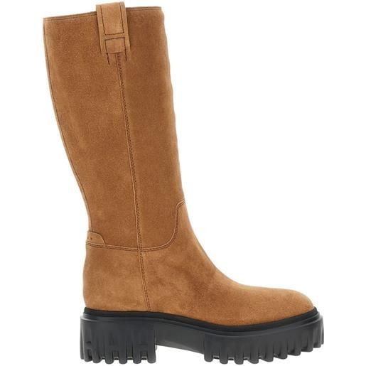 Hogan stivali al ginocchio con zip e plateau - marrone