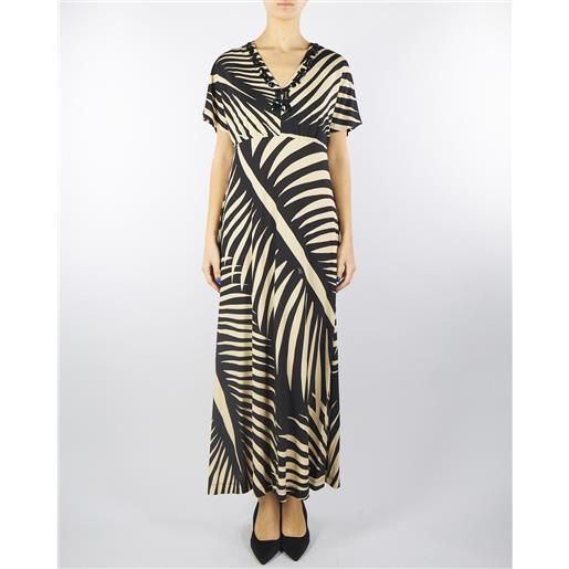 CLIPS abito longuette a fantasia nero-beige con dettaglio pietre