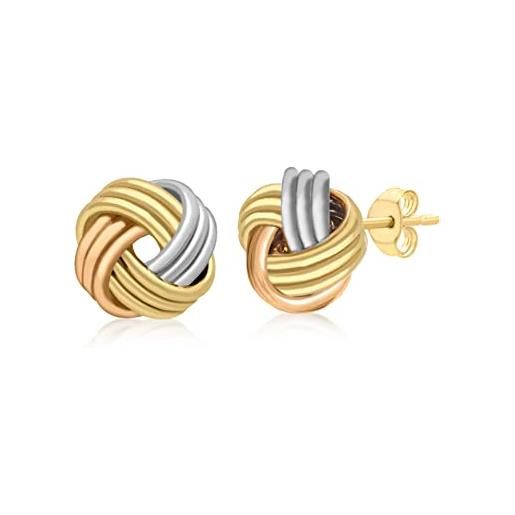 Carissima Orecchini Creole Ovali Oro 9 Ct Tre Colori - Rosa, Bianco, Giallo - Elegante Gioiello Donna
