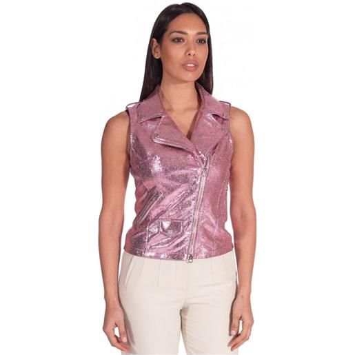 D'Arienzo chiodo smanicato biker in pelle laminata rosa D'Arienzo