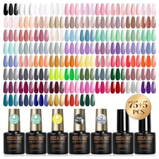 ROSALIND smalto semipermanente unghie, 80 pezzi bianco rosso blu verde viola colori smalti semipermanenti per unghie rosa grigio oro, uv/led mini smalto gel unghie manicure regalo
