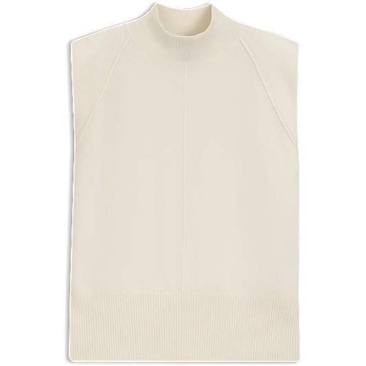 BOSS top senza maniche in cashmere con toppe sulle spalle, bianco