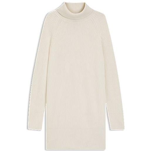 BOSS vestito in maglia a collo alto in lana vergine e cashmere, bianco