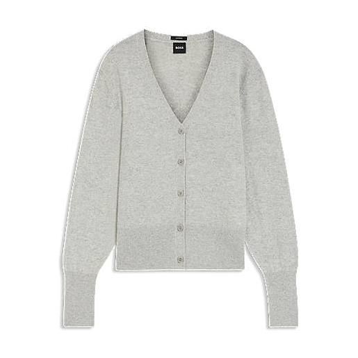 BOSS cardigan relaxed fit in cashmere con rifiniture a coste, grigio chiaro