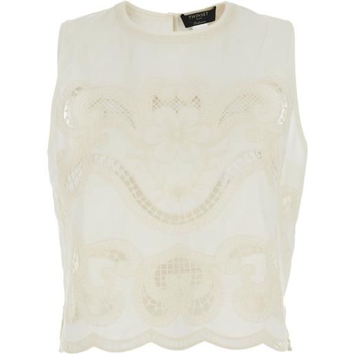 TWINSET blusa in pizzo sangallo - bianco