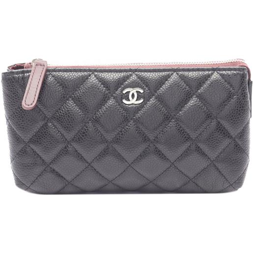 CHANEL Pre-Owned - trousse cc piccola in pelle caviar trapuntata 2014-2015 - donna - pelle caviar - taglia unica - nero