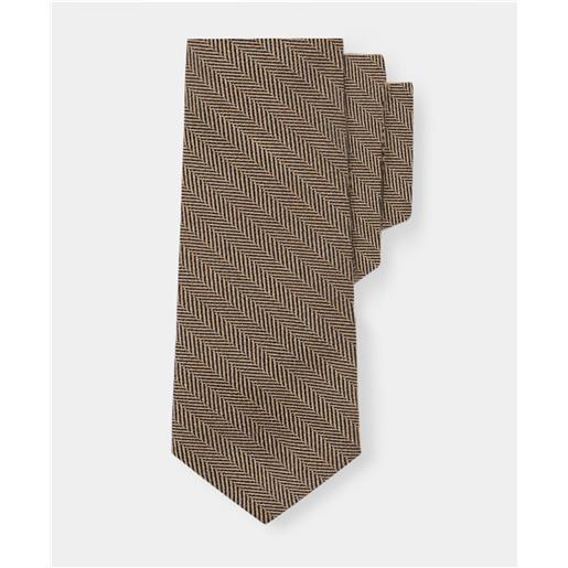 Brooks Brothers herringbone wool tie beige