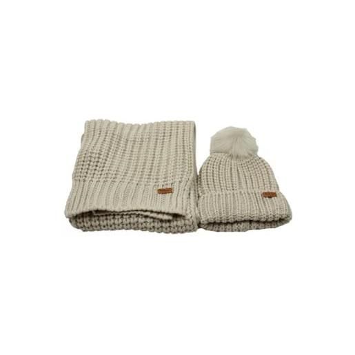 Barbour set regalo donna sciarpa e cappello beige in pura lana taglia unica