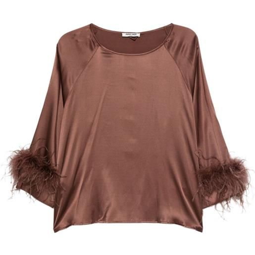 Max & Moi top in seta con piume - marrone