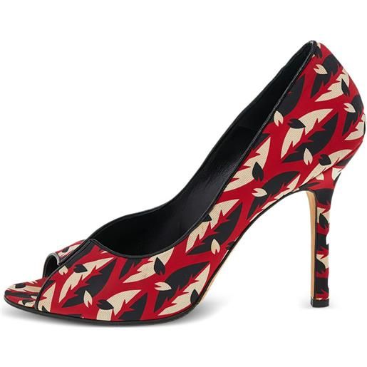Manolo Blahnik - pumps con motivo astratto pre-owned 105mm - donna - pelle/pelle/tessuto - 37.5 - rosso