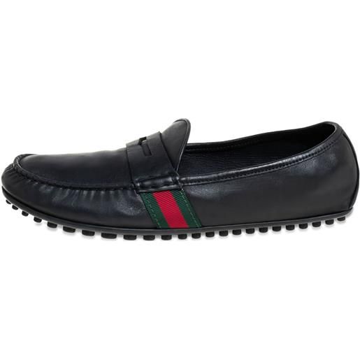 Gucci Pre-Owned - mocassini con decorazione web - uomo - pelle di vitello/pelle di vitello/pelle di vitello/gomma - 42.5 - nero