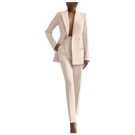 Yegirlzs completo donna tailleur pantalone curvy completi pantaloni e giacca tuta due pezzi slim fit completo tailleur da cerimonia ufficio e lavoro blazer tuta a2 albicocca s