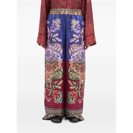 Pierre-Louis Mascia pantaloni in seta a fiori - viola