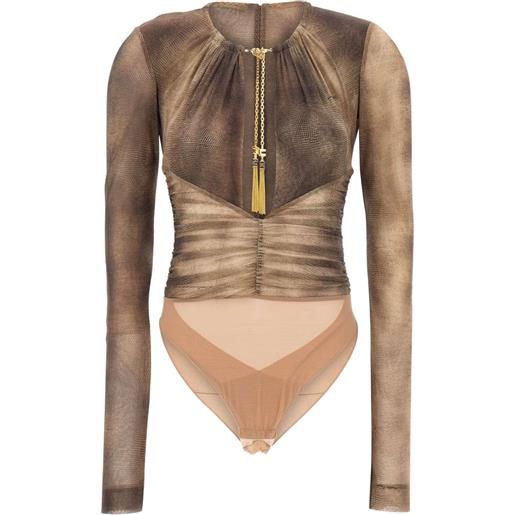 Elisabetta Franchi body con stampa pelle di serpente e arricciatura - toni neutri