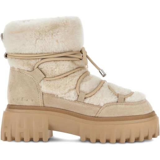 Hogan stivali con orlo in shearling - toni neutri