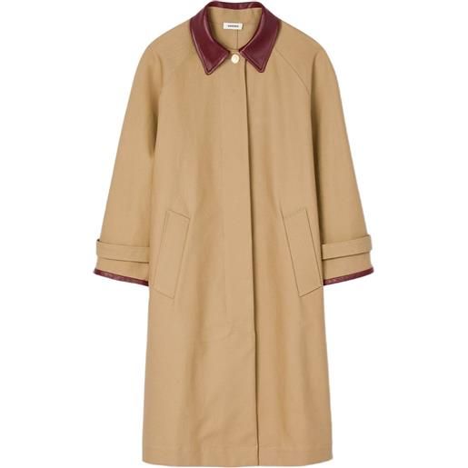 SANDRO cappotto con maniche in pelle - marrone