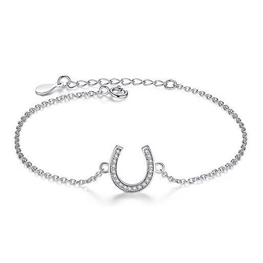 Gold Gala bracciale in argento 925% rodiato con zirconi bianchi misura regolabile (ferro di cavallo)