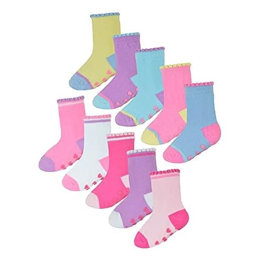 Sock Snob calzini antiscivolo per bambina con tacco e dita dei piedi, confezione da 10 paia, calzini carini e morbidi con impugnature, stile 1, 6-12 months
