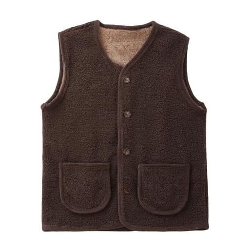 YONGHONGKEJI smanicato donna, gilet in pile teddy per donna scaldamuscoli gilet tinta unita leggero comodo senza maniche con bottoni e tasche marrone scuro taglia l