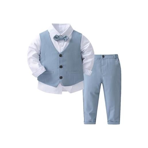 ranrann completo elegante bambino 3 pezzi set di gilet + camicia con papillon/cravatta + pantaloni costume da battesimo comunione banchetto neonato 6 mesi - 5 anni b azzurro 4-5 anni