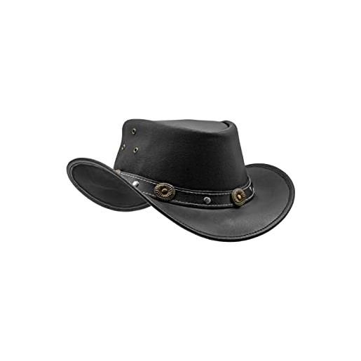 HADZAM cappello da cowboy in pelle impermeabile | cappello occidentale per la pioggia | cappelli in pelle resistente da uomo (as8, alpha, s, nero). . , nero, xl