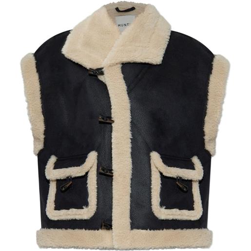 MUNTHE gilet lurple in shearling con alamari - nero