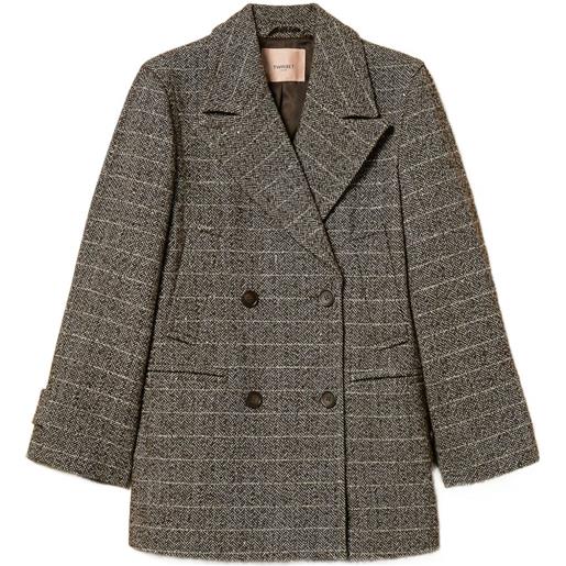 TWINSET cappotto doppiopetto con motivo a spina di pesce - marrone