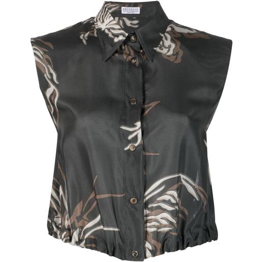 Brunello Cucinelli camicia smanicata crop - grigio