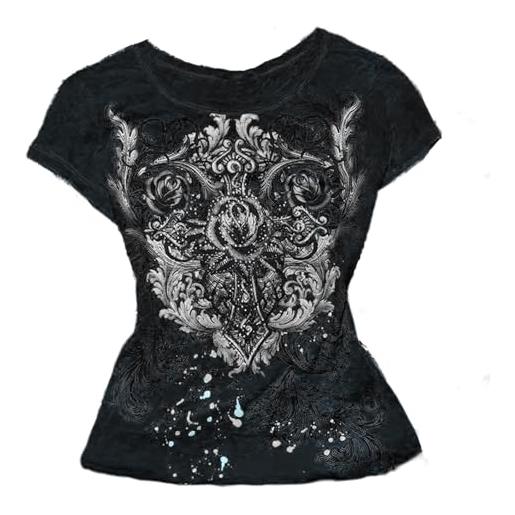 Meiweileya y2k fairy grunge vestiti per le donne emo 2000 cranio stampa scheletro tees camicie fairycore vintage e-girls abbigliamento, azzurro, m