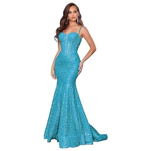 Generic abiti da ballo con paillettes scintillanti abiti da sera a sirena lunghi abiti da sera con spalline sottili aderente abito da festa formale, glicine, 5xl plus