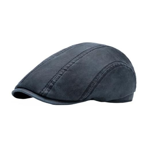 BESTORI coppola uomo berretto piatto in pelle pu baschi scozzesi inverno cabbie coppola blu marino