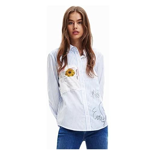 Desigual woman woven shirt long sleeve camicia, blu, l donna