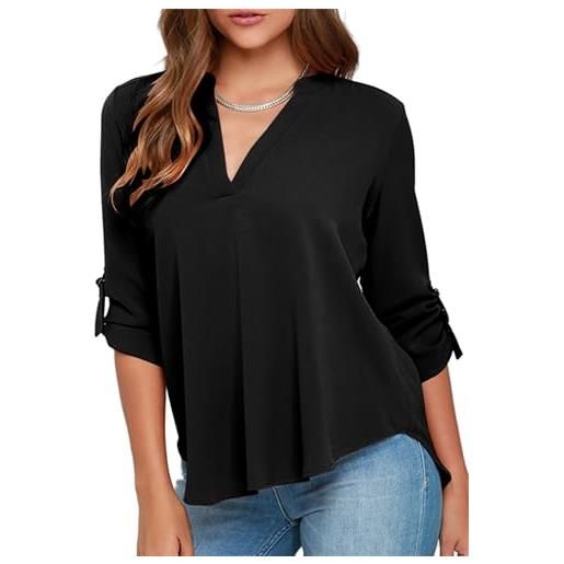 YMING donne estate casual plus size camicia beatable chiffon camicetta tops nero xxl