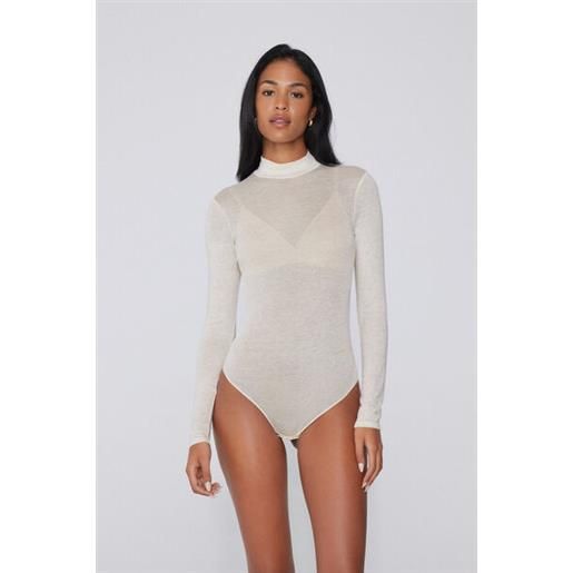 Tezenis body manica lunga lana merino lamè e viscosa donna avorio
