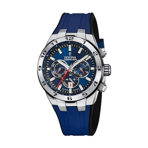 Festina orologio uomo analogico con cinturino in caucciù blu - movimento al quarzo - cronografo - calendario - vetro minerale ad alta resistenza - impermeabile 10 atm f20671/1 chrono bike