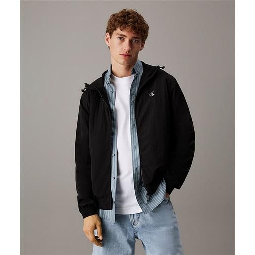 Calvin klein jeans giacca a vento con cappuccio in nylon nera uomo