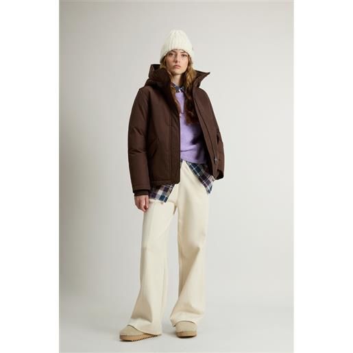 Woolrich donna giacca imbottita in ramar cloth con cappuccio marrone taglia xxs