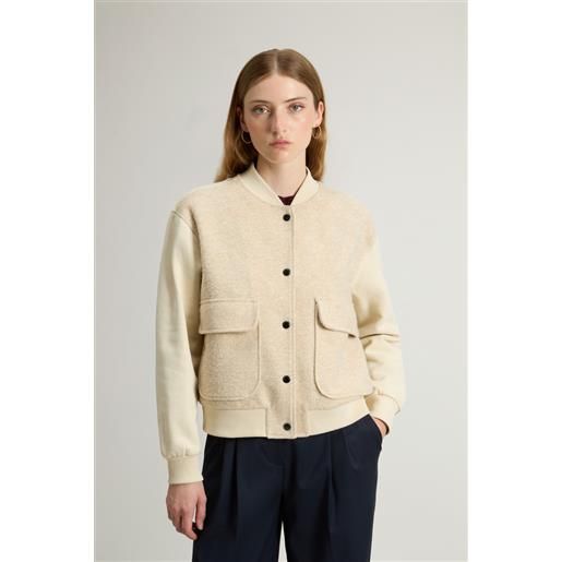 Woolrich donna felpa con bottoni in puro cotone felpato spazzolato beige taglia xxs