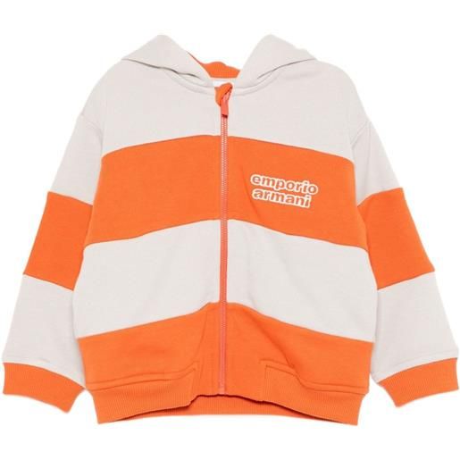 Emporio Armani Kids felpa a righe con cappuccio e logo - grigio