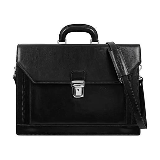 Time Resistance cartella per uomini realizzata in 100% pelle - fatta a mano in italia - borsa da business - borsa a tracolla nera
