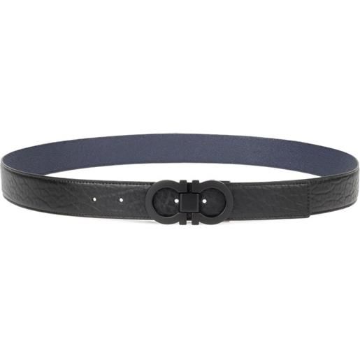 Ferragamo cintura reversibile in pelle con fibbia gancini - nero