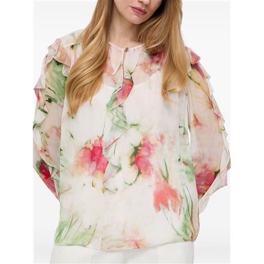 BOSS blusa a fiori con ruches - toni neutri