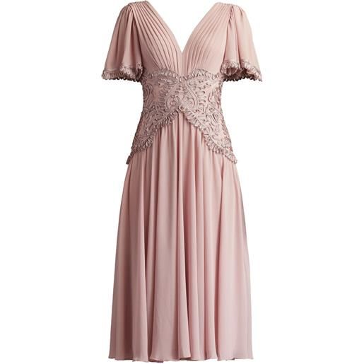 Tadashi Shoji abito midi plissettato con pizzo - rosa