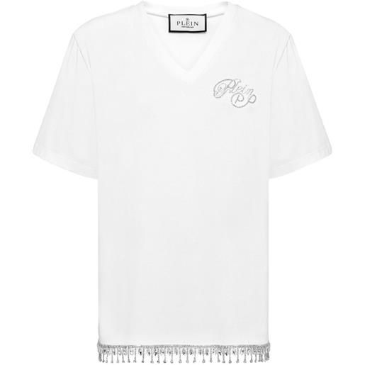 Philipp Plein t-shirt con scollo a v e cristalli - bianco