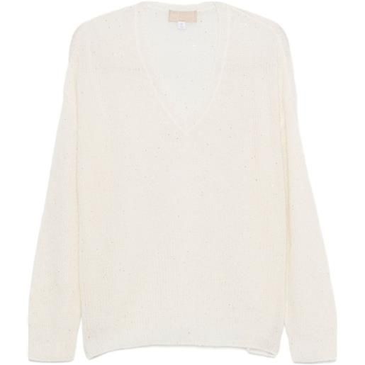 120% Lino maglione con paillettes - bianco