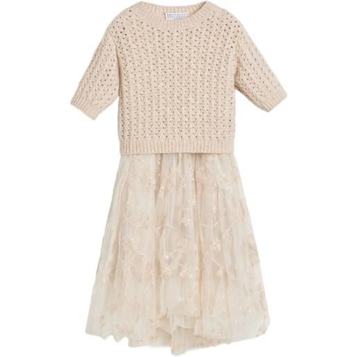 Brunello Cucinelli Kids abito in tulle - toni neutri