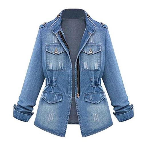 UnoSheng felpa con cappuccio con cerniera da donna, taglie forti, casual, da donna, in denim, oversize, jeans, giacca da tasca, giacca invernale moderna, blu, l